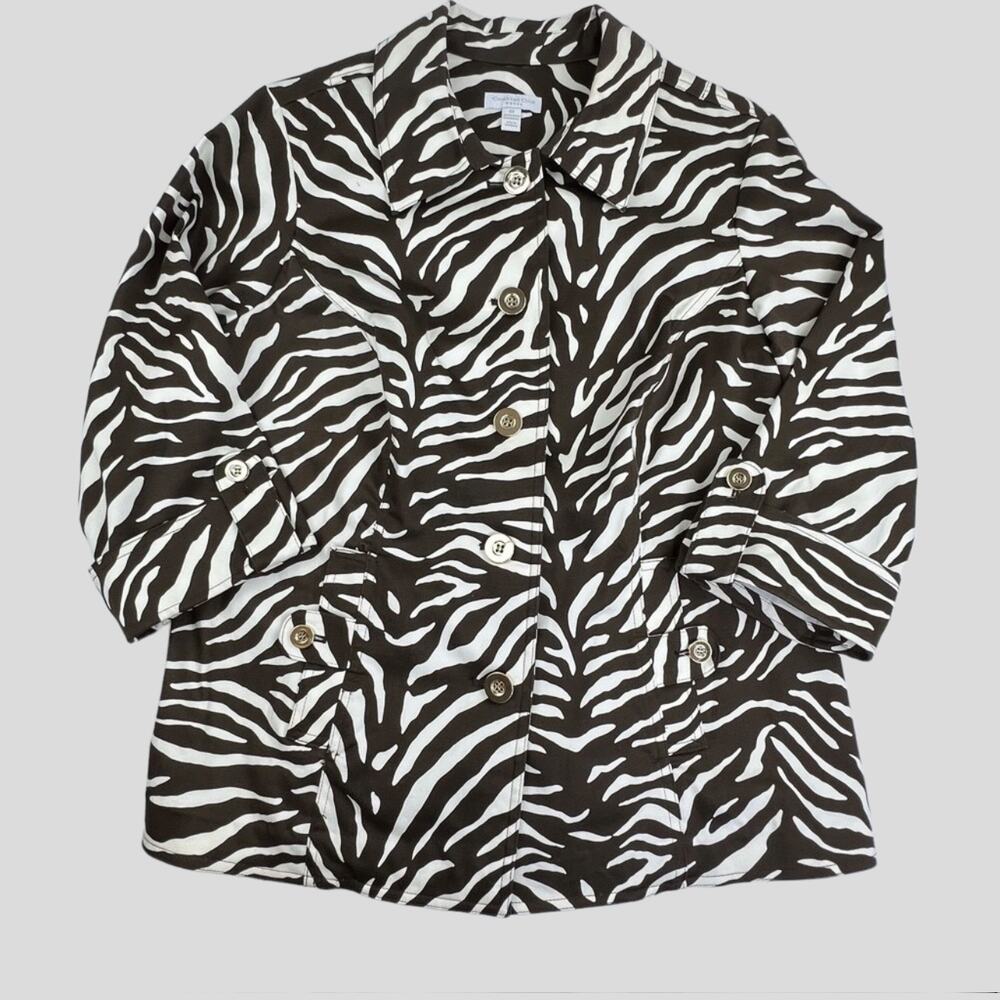 Charter Club Jacket Womens Size 0X Brown and Cream Zebra Print with Gold Buttons